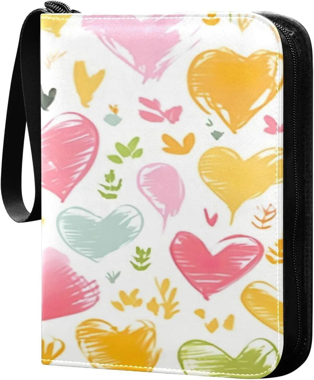 Colorful Hearts Collectible Trading Card Albums,4-Pocket Card Binder with 50 Removable Sleeves with Zipper Game Card Collection Binder Album Holder