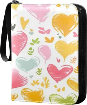 Colorful Hearts Collectible Trading Card Albums,4-Pocket Card Binder with 50 Removable Sleeves with Zipper Game Card Collection Binder Album Holder