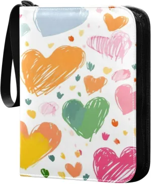Colorful Hearts Collectible Trading Card Albums,4-Pocket Card Binder with 50 Removable Sleeves with Zipper Game Card Collection Binder Album Holder