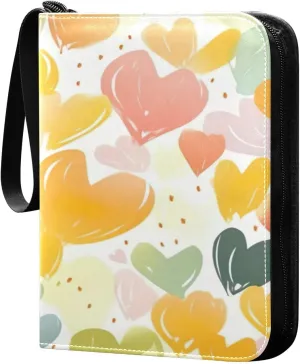 Colorful Hearts Collectible Trading Card Albums,4-Pocket Card Binder with 50 Removable Sleeves with Zipper Game Card Collection Binder Album Holder