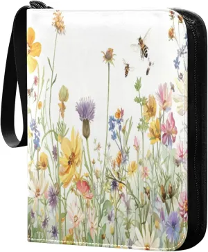 Colorful Herbs and Flowers Collectible Trading Card Albums,4-Pocket Card Binder with 50 Removable Sleeves with Zipper Game Card Collection Binder Album Holder