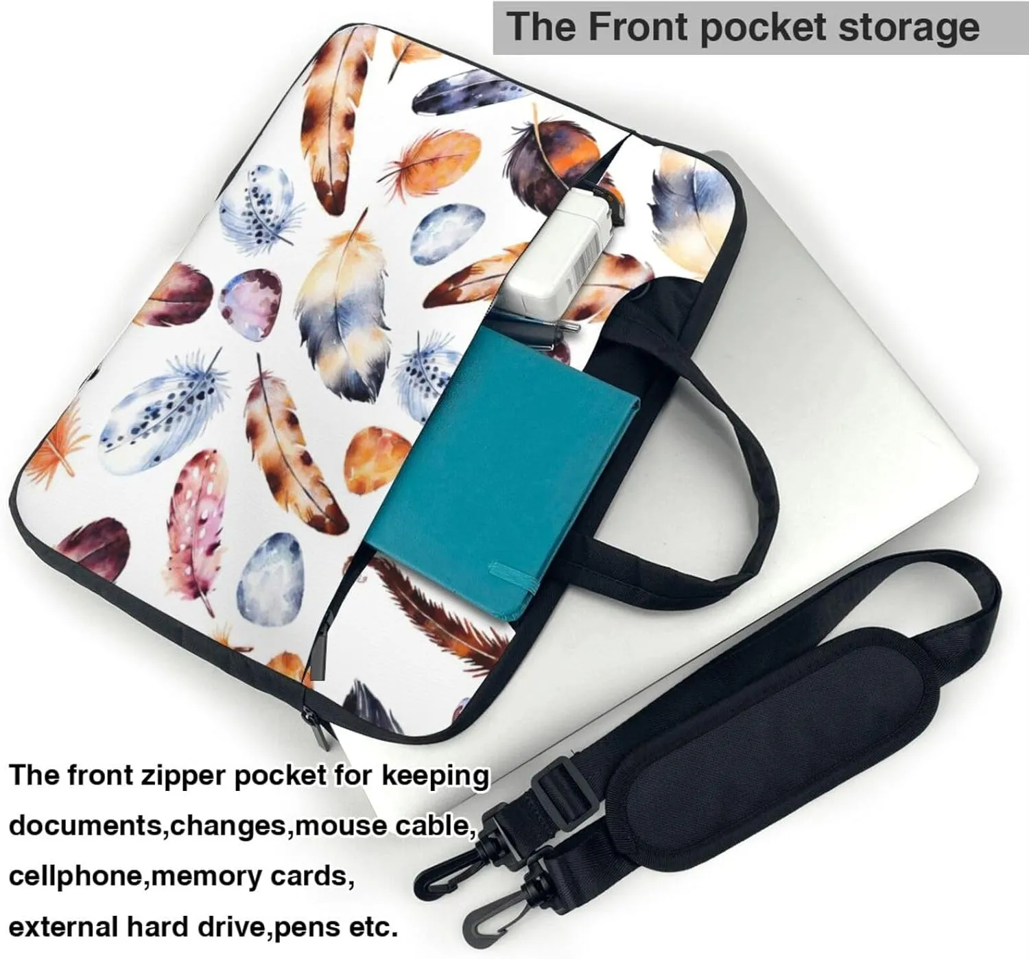 Colorful Peacock Feather Print Print Laptop Bag,Can Use It Freely As A Shoulder Bag,Crossbody Bag,And Briefcase