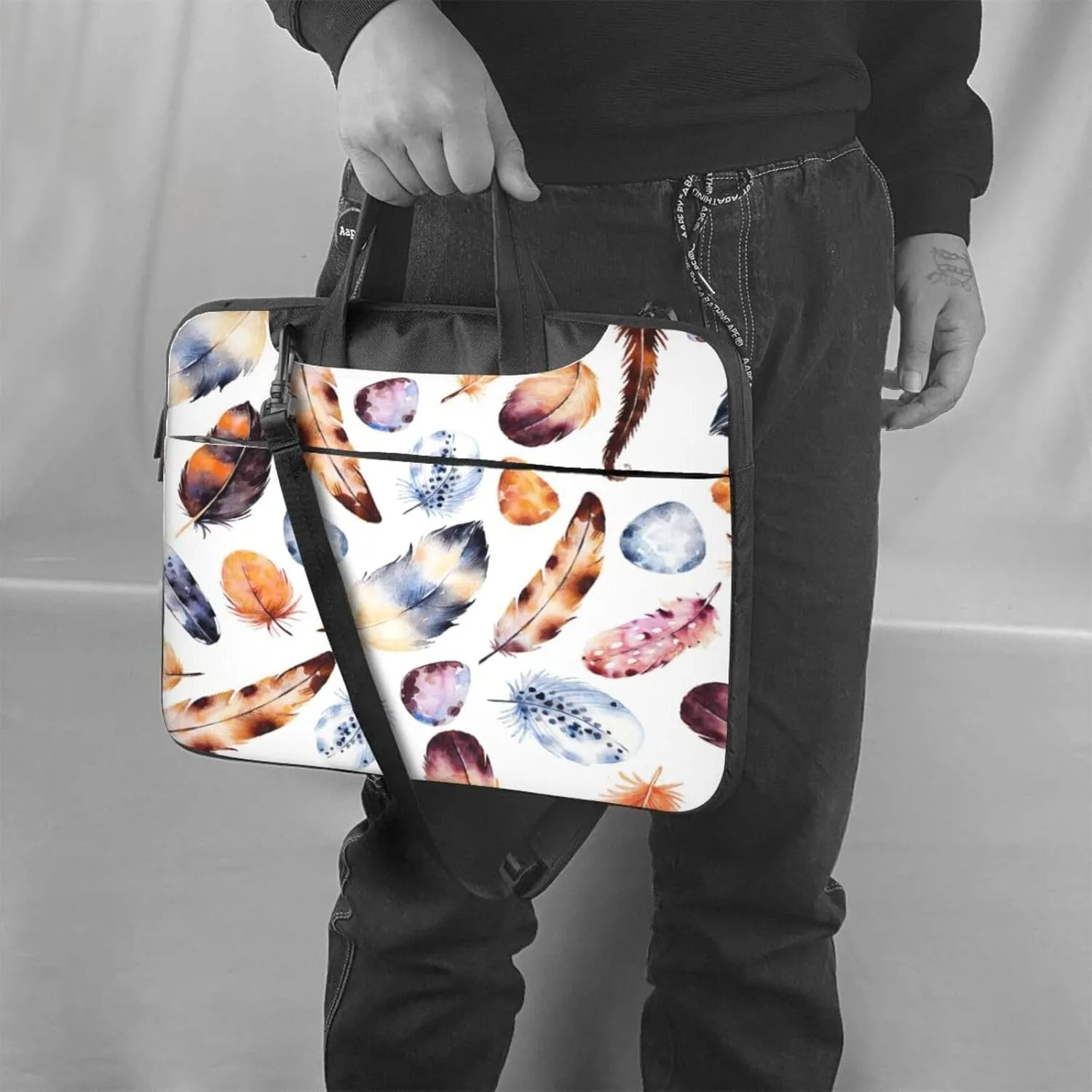 Colorful Peacock Feather Print Print Laptop Bag,Can Use It Freely As A Shoulder Bag,Crossbody Bag,And Briefcase