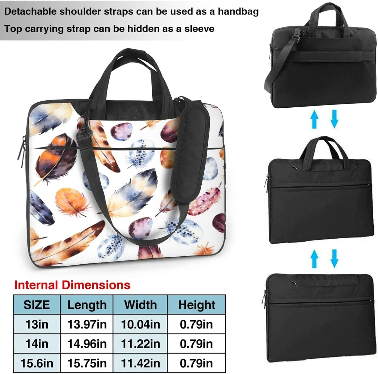 Colorful Peacock Feather Print Print Laptop Bag,Can Use It Freely As A Shoulder Bag,Crossbody Bag,And Briefcase