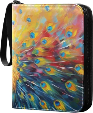 Colorful Peacock Pattern Collectible Trading Card Albums,4-Pocket Card Binder with 50 Removable Sleeves with Zipper Game Card Collection Binder Album Holder