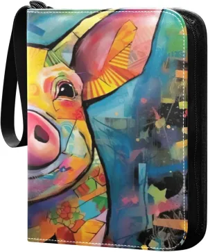 Colorful Pig Collectible Trading Card Albums,4-Pocket Card Binder with 50 Removable Sleeves with Zipper Game Card Collection Binder Album Holder