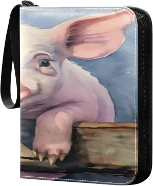 Colorful Pig Collectible Trading Card Albums,4-Pocket Card Binder with 50 Removable Sleeves with Zipper Game Card Collection Binder Album Holder