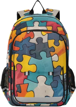 Colorful Puzzle Jigsaw Print Backpack for Boys Middle-School Elementary Bookbags 20325122