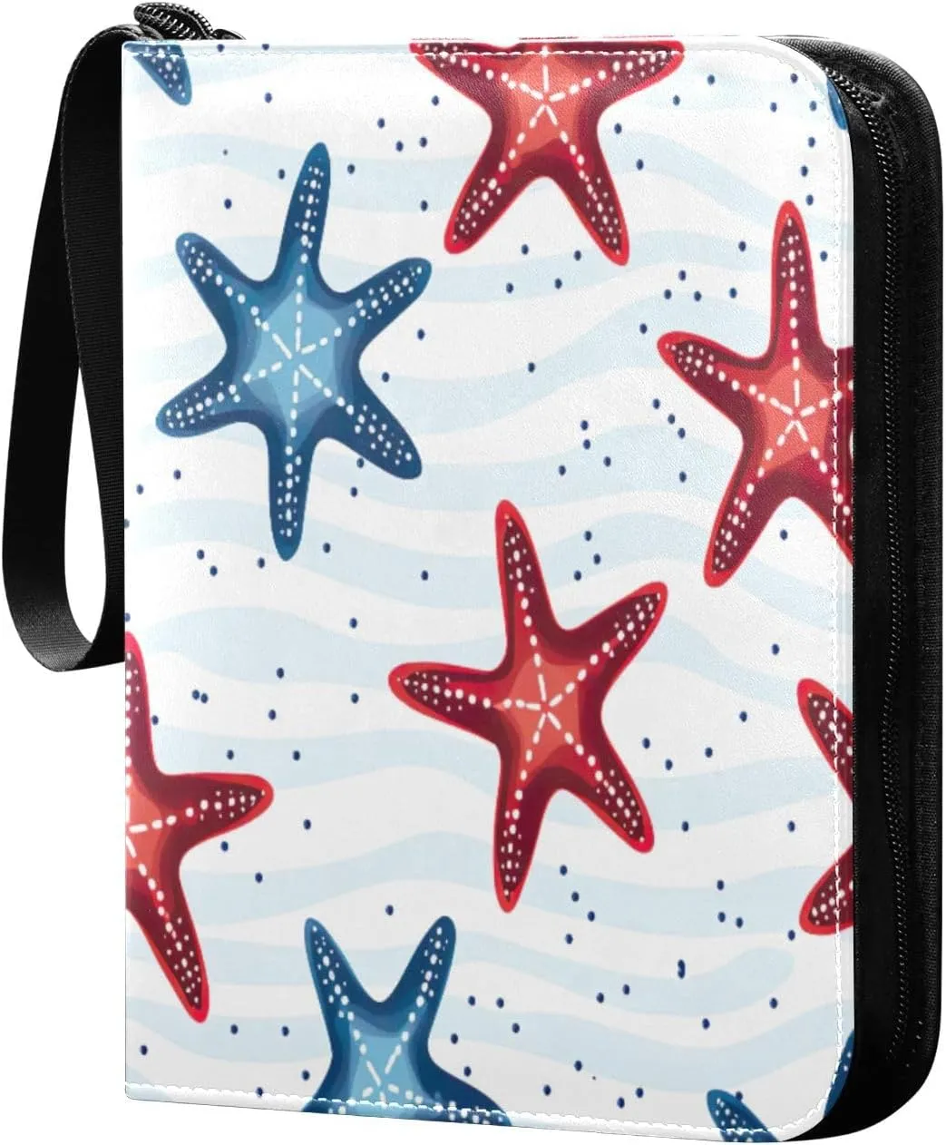 Colorful Starfish Collectible Trading Card Albums,4-Pocket Card Binder with 50 Removable Sleeves with Zipper Game Card Collection Binder Album Holder