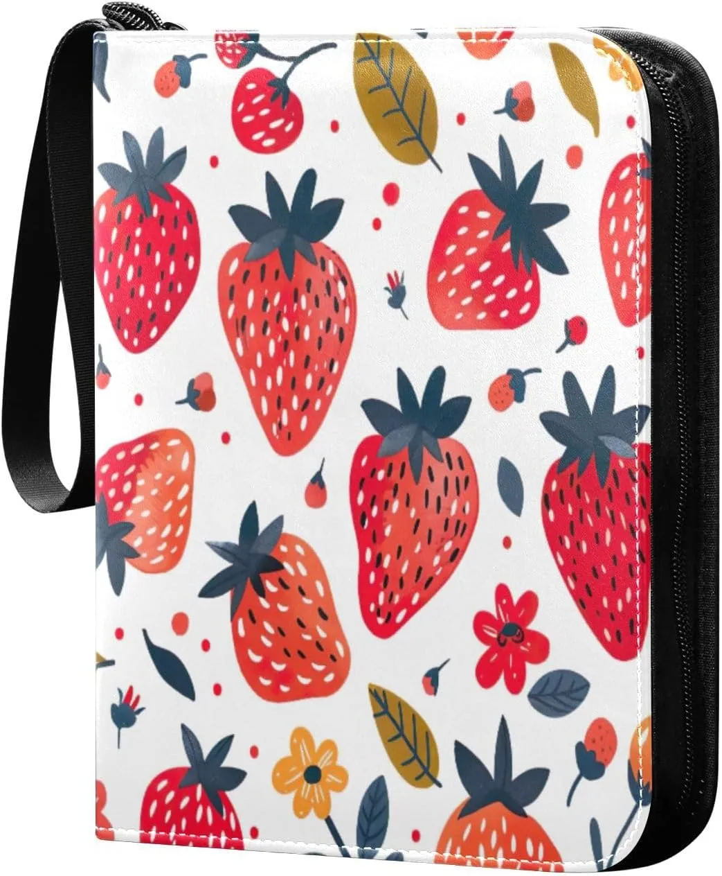 Colorful Strawberry Collectible Trading Card Albums,4-Pocket Card Binder with 50 Removable Sleeves with Zipper Game Card Collection Binder Album Holder