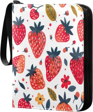 Colorful Strawberry Collectible Trading Card Albums,4-Pocket Card Binder with 50 Removable Sleeves with Zipper Game Card Collection Binder Album Holder