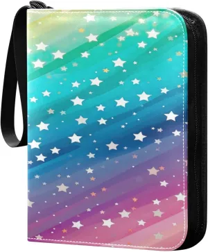 Colorful Striped Stars Collectible Trading Card Albums,4-Pocket Card Binder with 50 Removable Sleeves with Zipper Game Card Collection Binder Album Holder