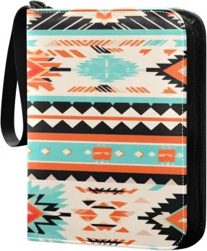Colorful Tribal Art Collectible Trading Card Albums,4-Pocket Card Binder with 50 Removable Sleeves with Zipper Game Card Collection Binder Album Holder