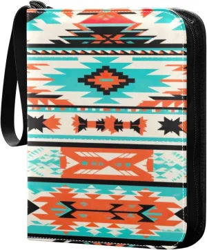 Colorful Tribal Art Collectible Trading Card Albums,4-Pocket Card Binder with 50 Removable Sleeves with Zipper Game Card Collection Binder Album Holder