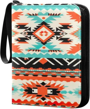 Colorful Tribal Art Collectible Trading Card Albums,4-Pocket Card Binder with 50 Removable Sleeves with Zipper Game Card Collection Binder Album Holder