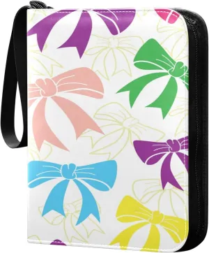 Colorful Vibrant Bow Card Binder for Trading Cards, 4 Pocket with 50 Sleeves up to 400 Cards, Double Sided Pockets Card Holder Carry Case for Baseball Card, Football Card, Gaming Cards