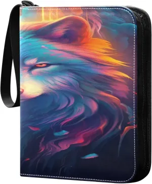 Colorful Wolf Design Collectible Trading Card Albums,4-Pocket Card Binder with 50 Removable Sleeves with Zipper Game Card Collection Binder Album Holder