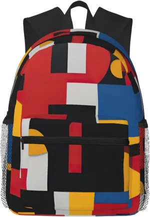 Composition in Red Yellow Blue and Black print Lightweight and comfortable backpack Casual Laptop Backpack for Travel Hiking