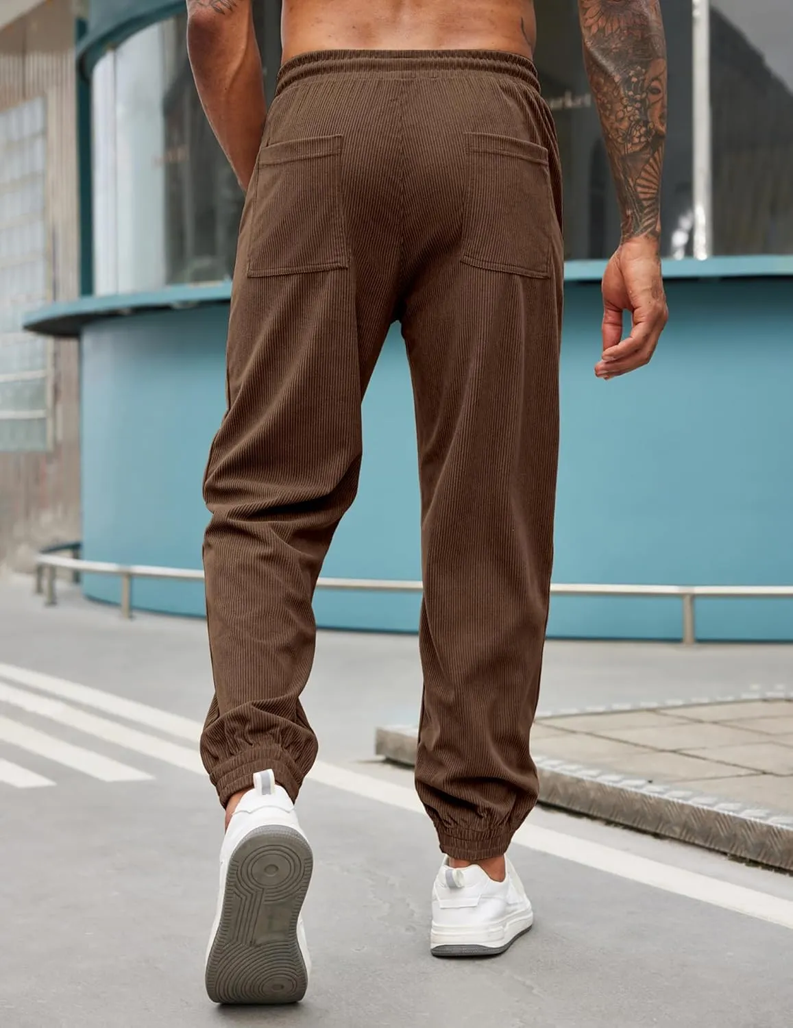 COOFANDY Men's Corduroy Pants Casual Drawstring Trousers Elastic Waist Fashion Tapered Streetwear Joggers with Pockets