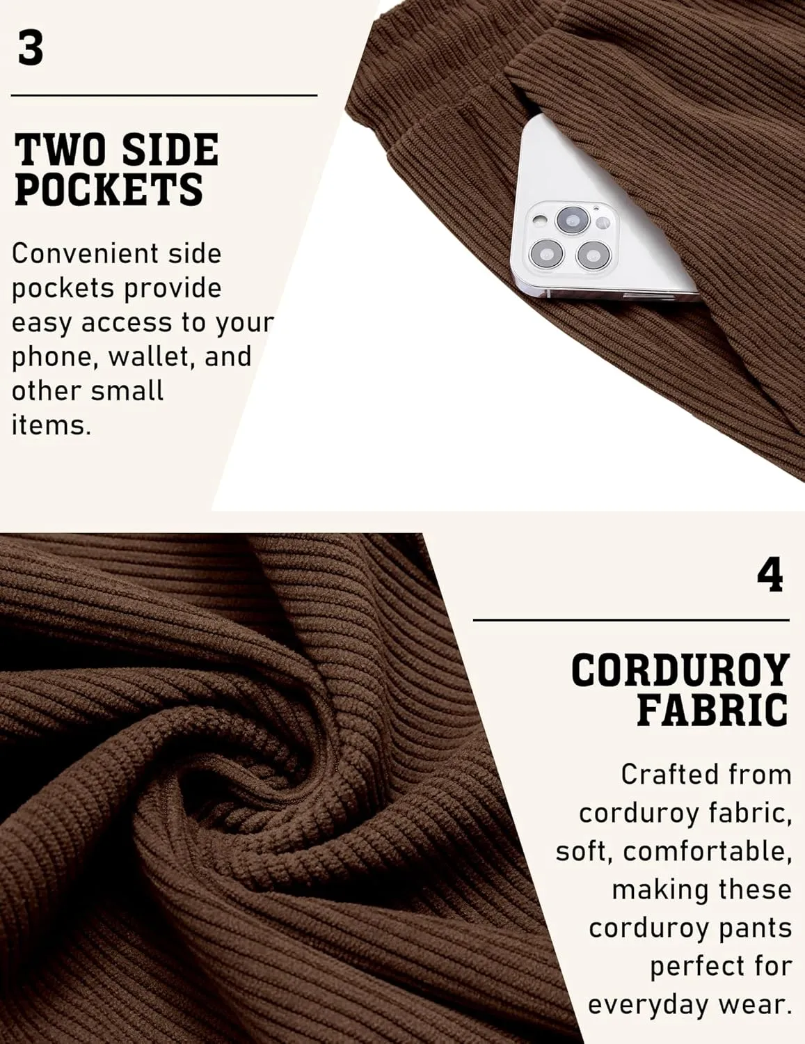 COOFANDY Men's Corduroy Pants Casual Drawstring Trousers Elastic Waist Fashion Tapered Streetwear Joggers with Pockets