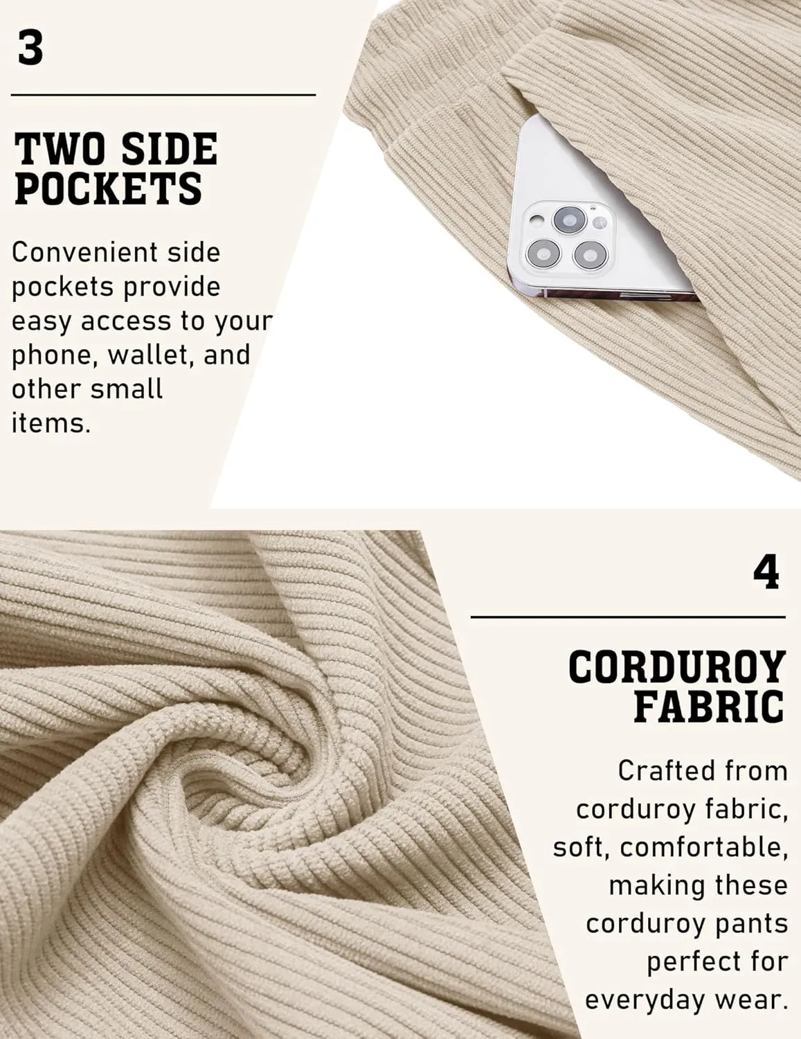 COOFANDY Men's Corduroy Pants Casual Drawstring Trousers Elastic Waist Fashion Tapered Streetwear Joggers with Pockets