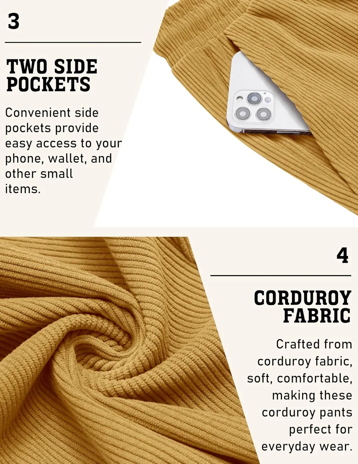 COOFANDY Men's Corduroy Pants Casual Drawstring Trousers Elastic Waist Fashion Tapered Streetwear Joggers with Pockets