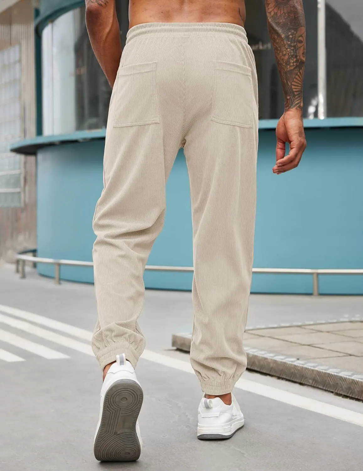 COOFANDY Men's Corduroy Pants Casual Drawstring Trousers Elastic Waist Fashion Tapered Streetwear Joggers with Pockets