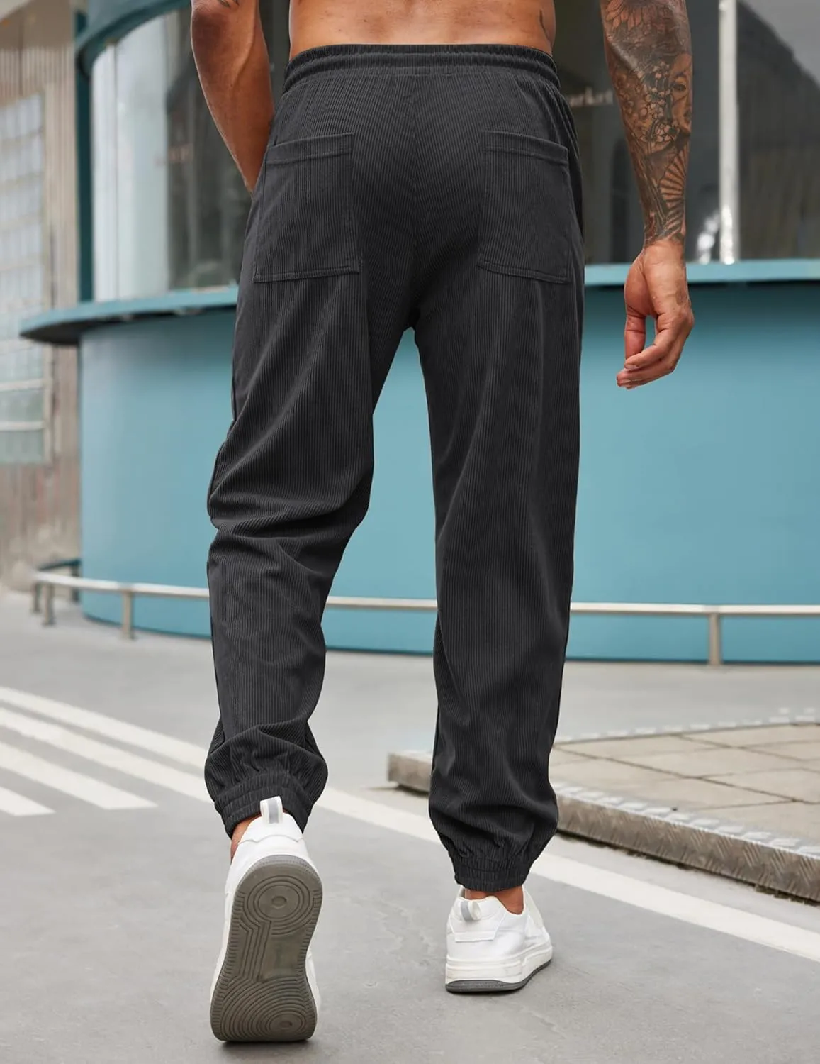 COOFANDY Men's Corduroy Pants Casual Drawstring Trousers Elastic Waist Fashion Tapered Streetwear Joggers with Pockets
