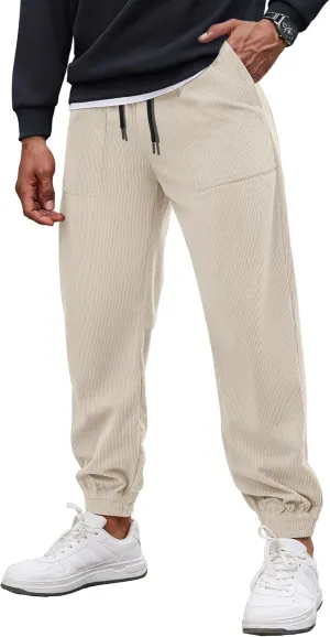 COOFANDY Men's Corduroy Pants Casual Drawstring Trousers Elastic Waist Fashion Tapered Streetwear Joggers with Pockets