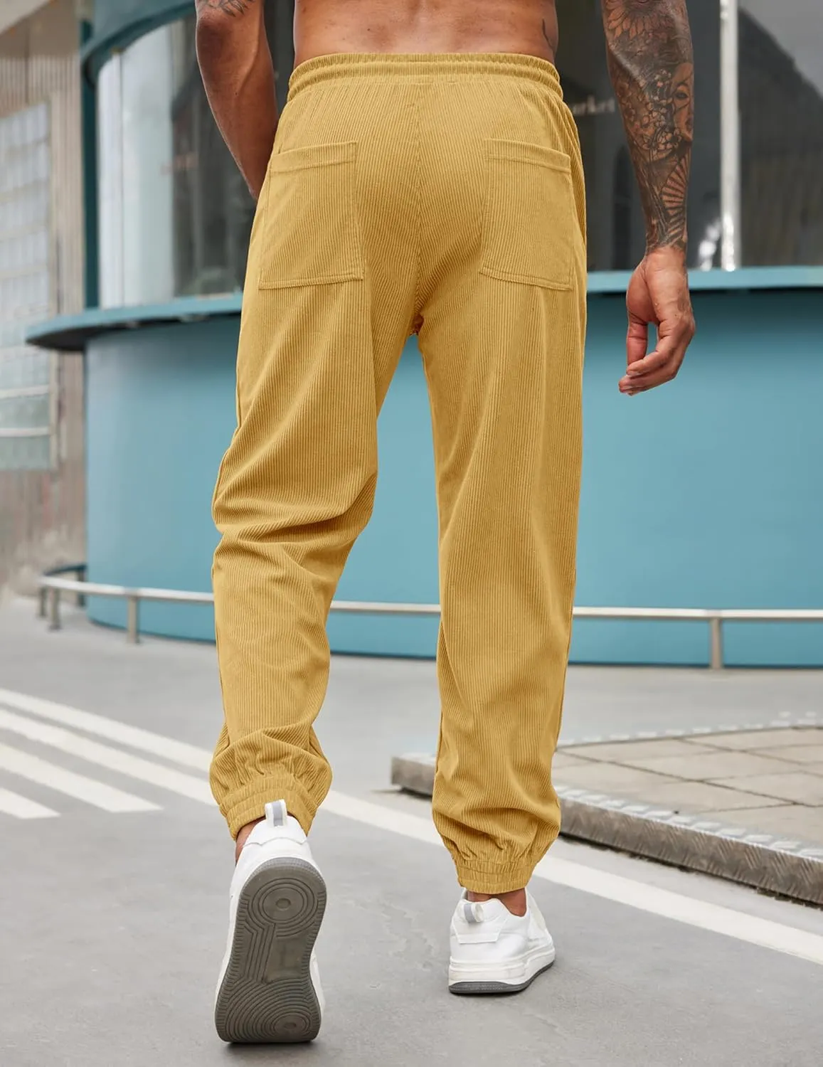 COOFANDY Men's Corduroy Pants Casual Drawstring Trousers Elastic Waist Fashion Tapered Streetwear Joggers with Pockets