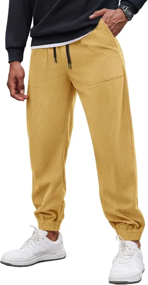 COOFANDY Men's Corduroy Pants Casual Drawstring Trousers Elastic Waist Fashion Tapered Streetwear Joggers with Pockets