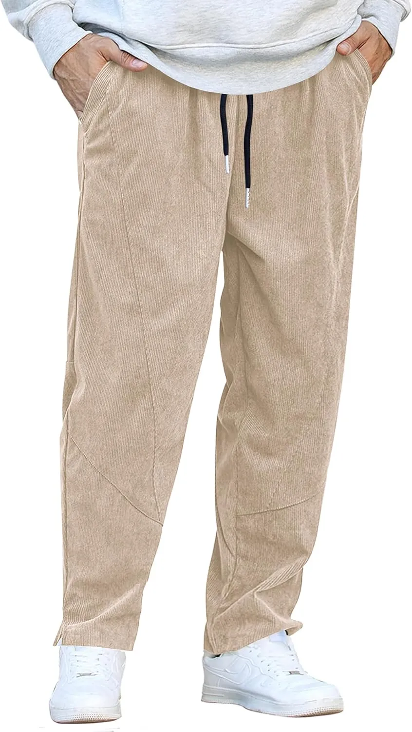 COOFANDY Men's Corduroy Pants Elastic Waist Drawstring Harem Pants Fashion Loose Casual Long Trousers with 4 Pockets