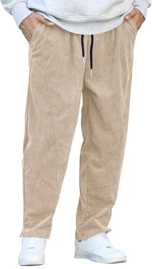COOFANDY Men's Corduroy Pants Elastic Waist Drawstring Harem Pants Fashion Loose Casual Long Trousers with 4 Pockets