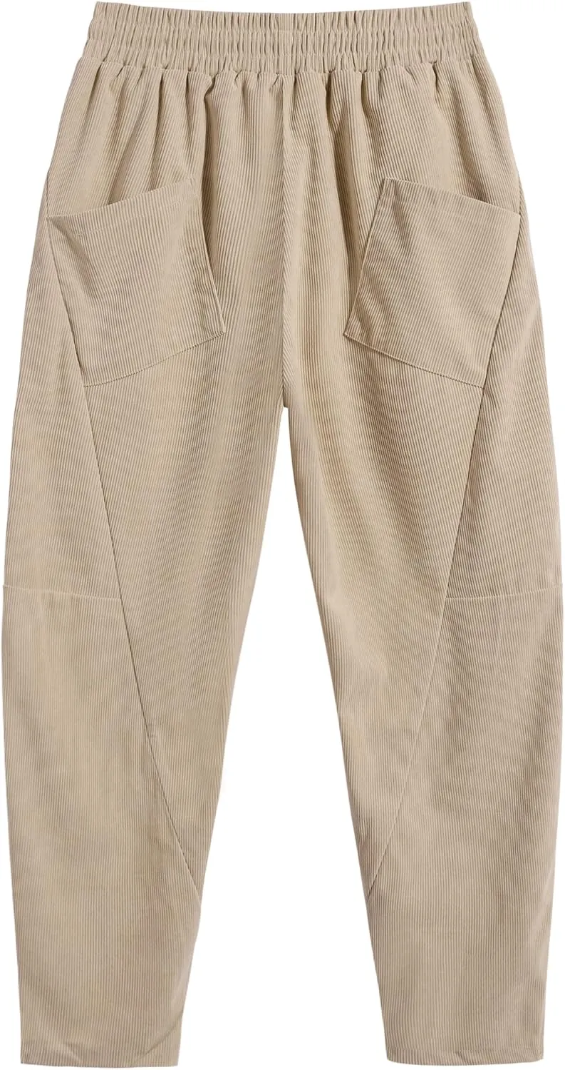 COOFANDY Men's Corduroy Pants Elastic Waist Drawstring Harem Pants Fashion Loose Casual Long Trousers with 4 Pockets