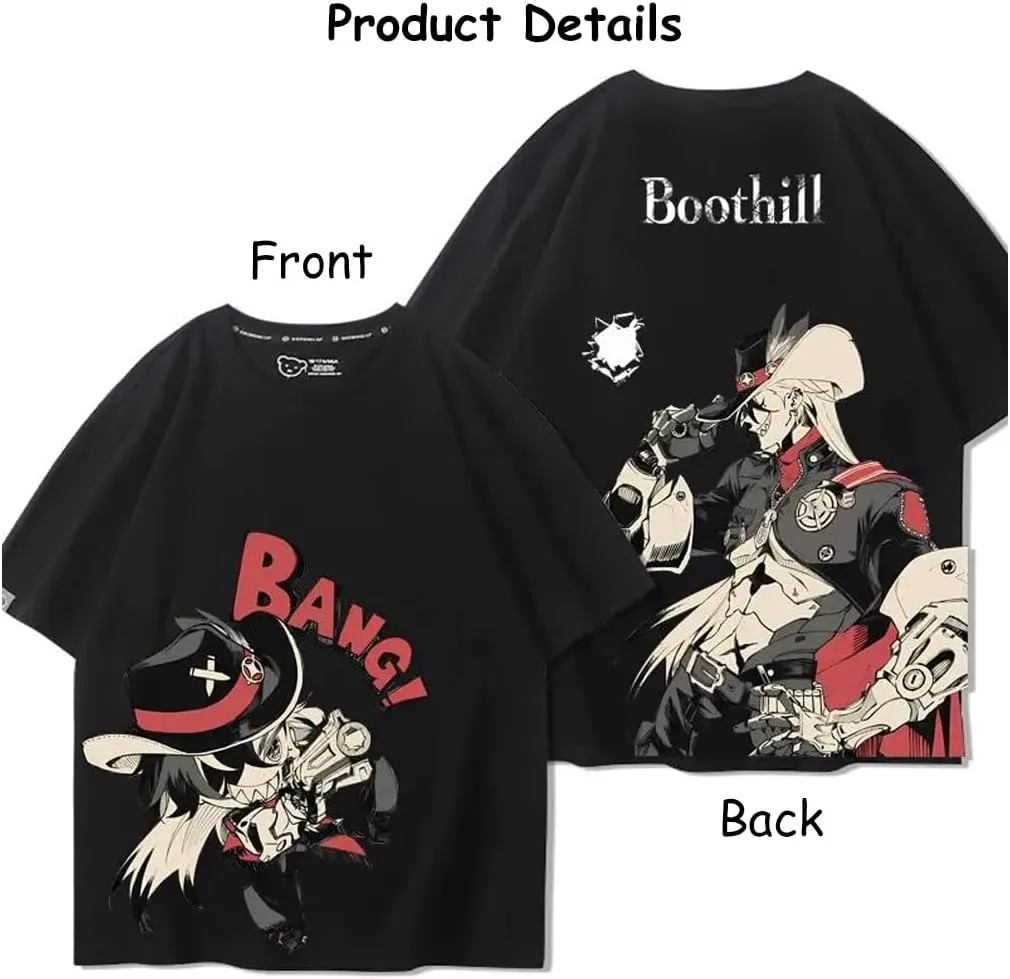 Cool Boothill T-Shirt Honkai Star Rail Game Cartoon Round Neck Short Sleeved 300g Soft Cotton T-Shirt for Women Men