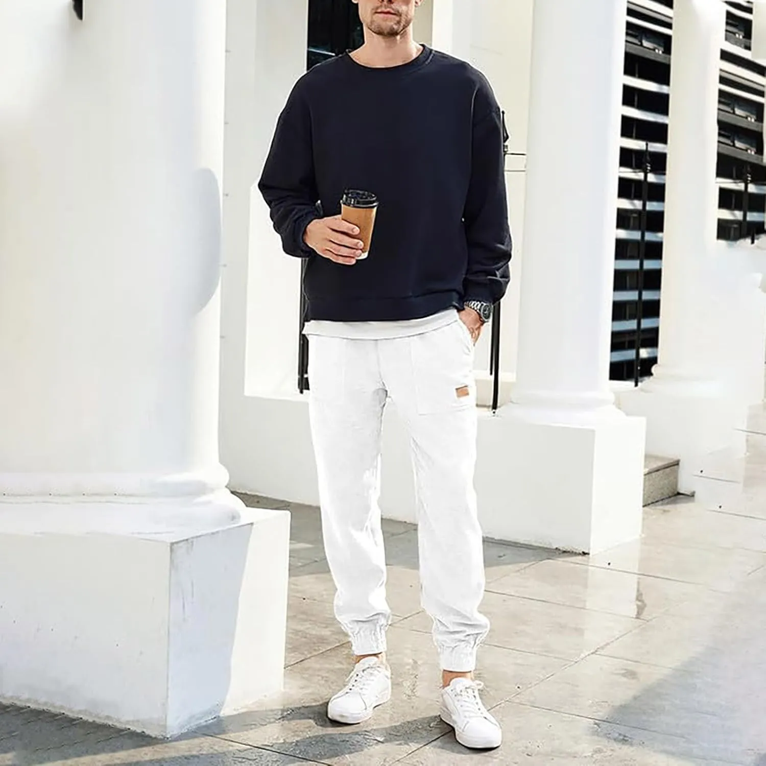 Corduroy Jogger for Men Casual Cargo Pants Drawstring Elastic Waist Baggy Tapered Sweatpants with Pockets Streetwear