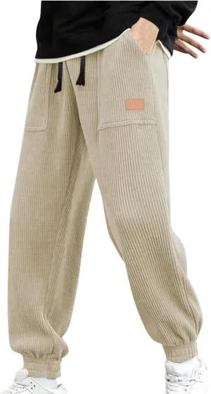 Corduroy Jogger for Men Casual Cargo Pants Drawstring Elastic Waist Baggy Tapered Sweatpants with Pockets Streetwear