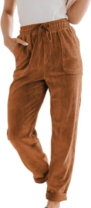 Corduroy Pants Women High Waisted Elastic Trendy Wide Leg Trousers Pants Casual Drawstring Loose Pants 2024 Fall
