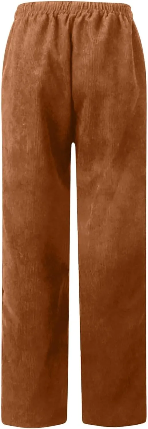 Corduroy Pants Women High Waisted Elastic Trendy Wide Leg Trousers Pants Casual Drawstring Loose Pants 2024 Fall