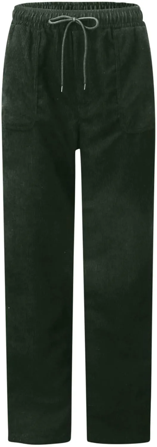 Corduroy Pants Women High Waisted Elastic Trendy Wide Leg Trousers Pants Casual Drawstring Loose Pants 2024 Fall