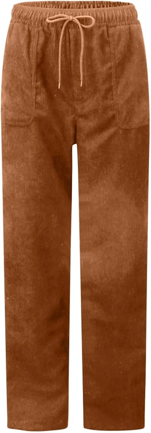 Corduroy Pants Women High Waisted Elastic Trendy Wide Leg Trousers Pants Casual Drawstring Loose Pants 2024 Fall