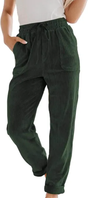 Corduroy Pants Women High Waisted Elastic Trendy Wide Leg Trousers Pants Casual Drawstring Loose Pants 2024 Fall