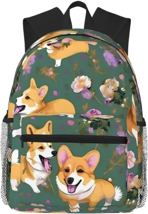Corgi Floral Flowers print Lightweight and comfortable backpack Casual Laptop Backpack for Travel Hiking
