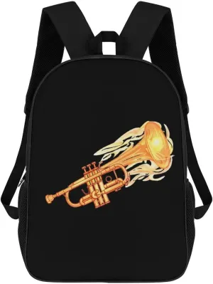 Cornet Trumpet Print 17 Inch Daypack Travel Laptop Backpack Unisex Large Capacity Shoulder Backpacks Funny Graphic