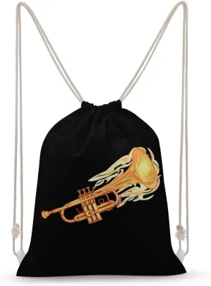 Cornet Trumpet Travel Drawstring Backpack Canvas Sport Daypack Casual String Bag for Women and Men