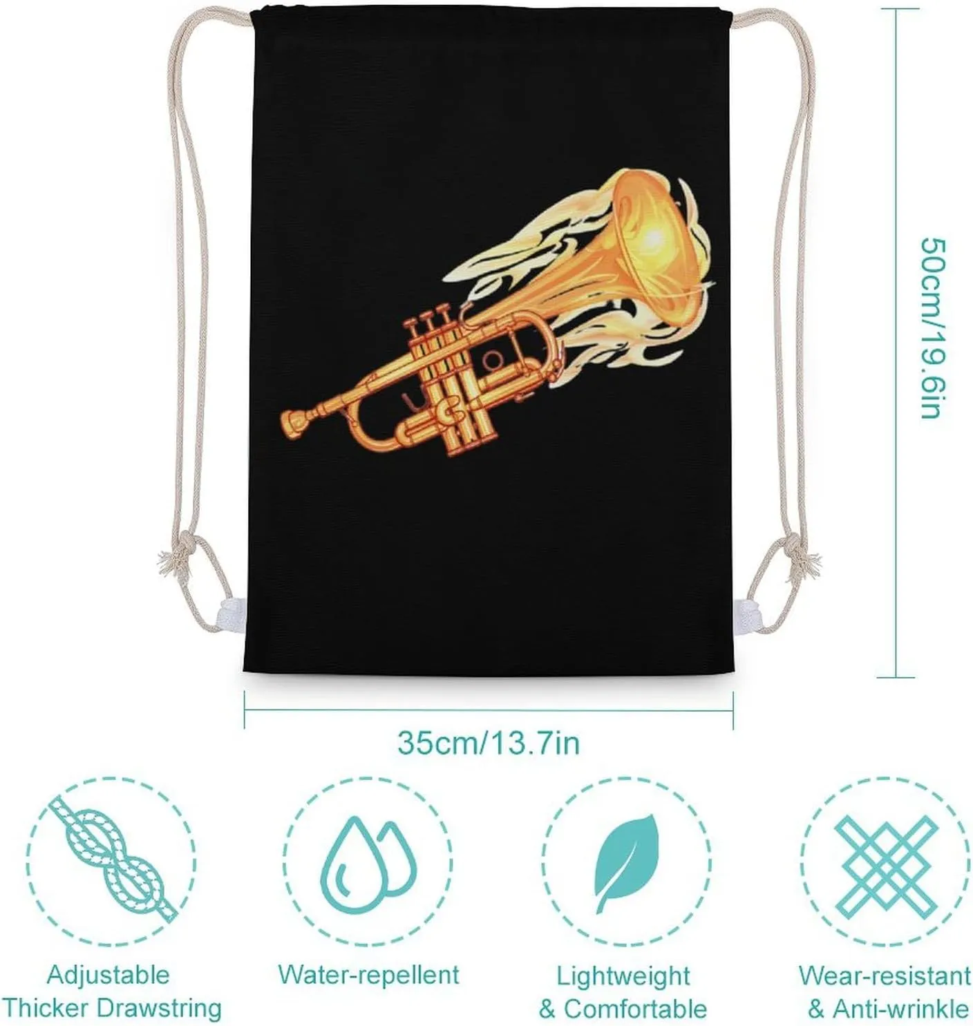 Cornet Trumpet Travel Drawstring Backpack Canvas Sport Daypack Casual String Bag for Women and Men