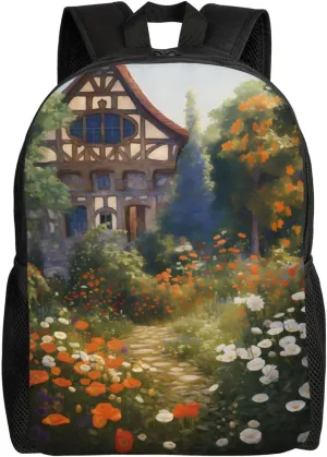 Cottage Garden Travel Backpack for Women Men Large Laptop Bag 16.1Inch College Bag Casual Daypack