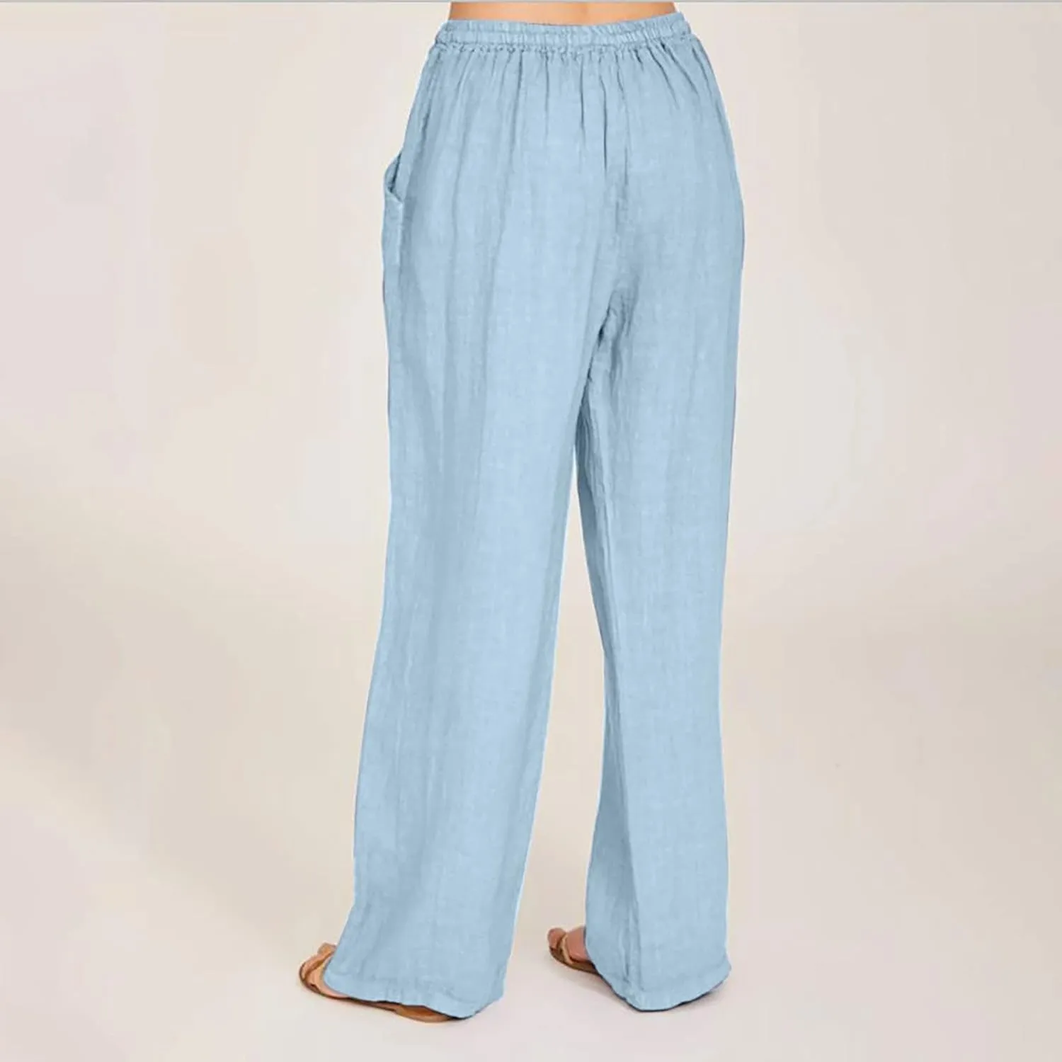 Cotton Linen Wide Leg Pants for Women Casual Summer 2024 Drawstring Beach Pants Loose Flowy Lounge Trousers