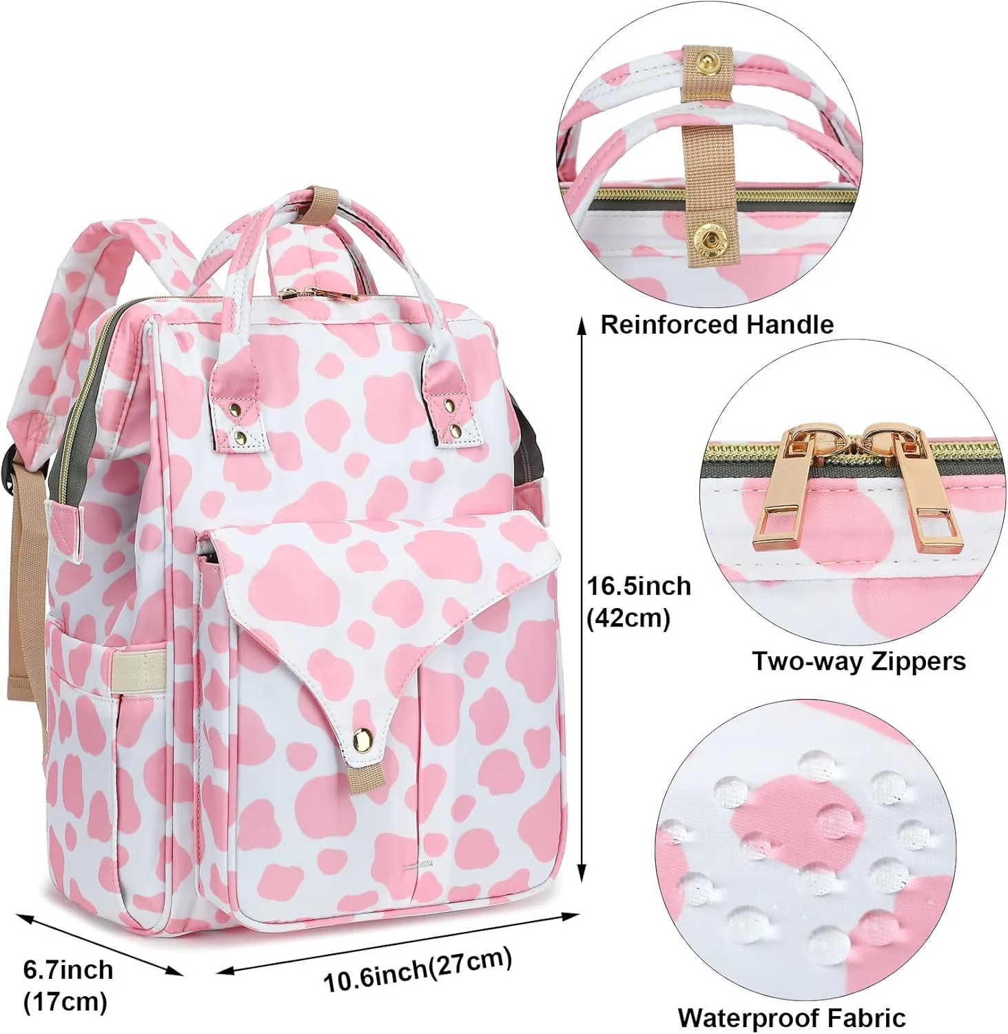 Cow Print Laptop Backpack College School Backpack Bookbags Nurse Backpacks Travel Bags for Women Girls Fits 15.6 Inch Notebook (Pink)