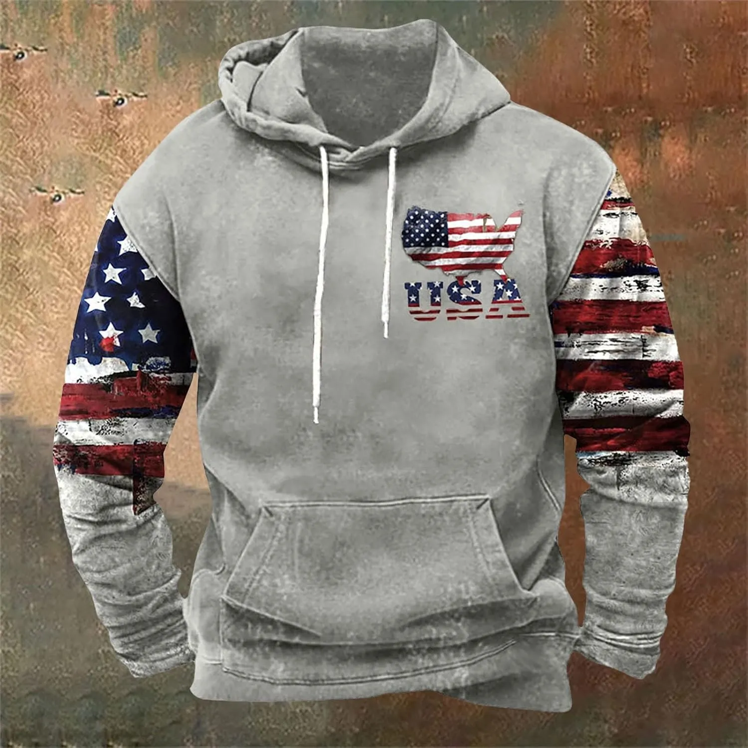 Cowboy Hoodies for Men American Flag Print Pullover Hoodies Casual Long Sleeve Vintage Drawstring Hooded Sweatshirts